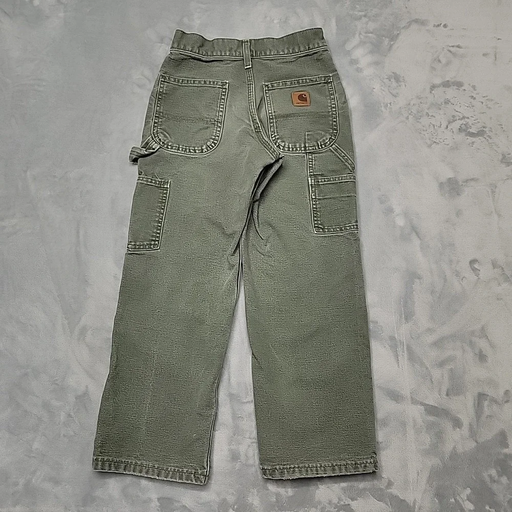 Carhartt Pants Boys 10 Green Y28 MOS Carpenter Rugged Canvas Workwear